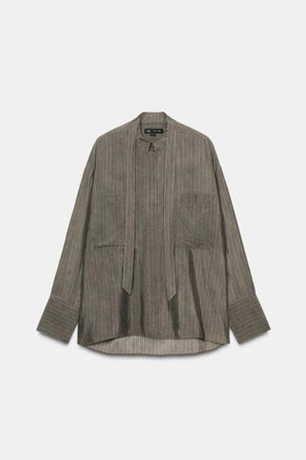 ZARA БЛУЗА С КАРМАНАМИ И ЗАВЯЗКАМИ — ZW COLLECTION, ОТТЕНКИ СЕРОГО