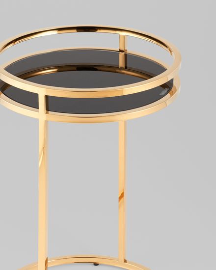 Журнальный столик Гестия 41*60см стекло черное сталь золото