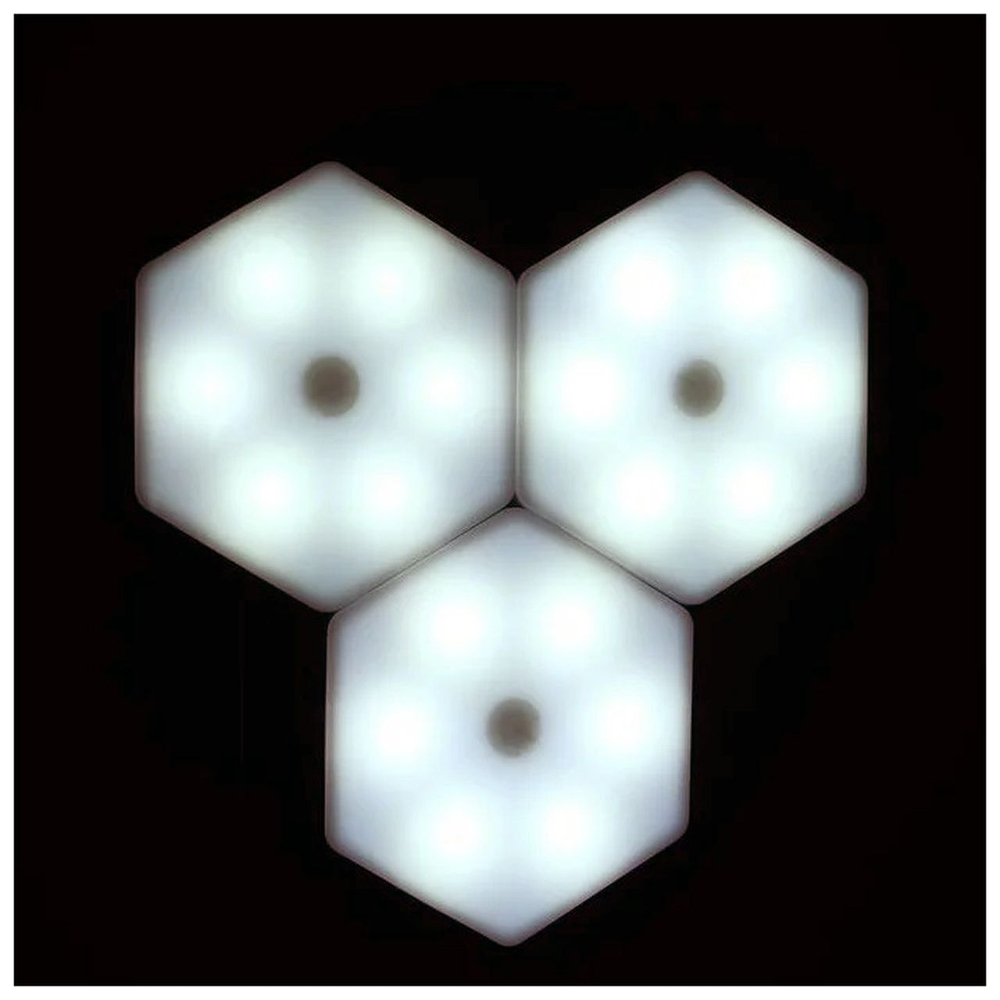 Набор светильник сенсорный "соты с пультом" 3 шт, 85х75мм, 6500К, 3*ААА (не в компл.)