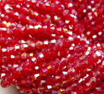 ББ008ДС6 Хрустальные бусины "биконус", цвет: ярко-красный AB прозр., размер 6 мм, кол-во: 39-40 шт.