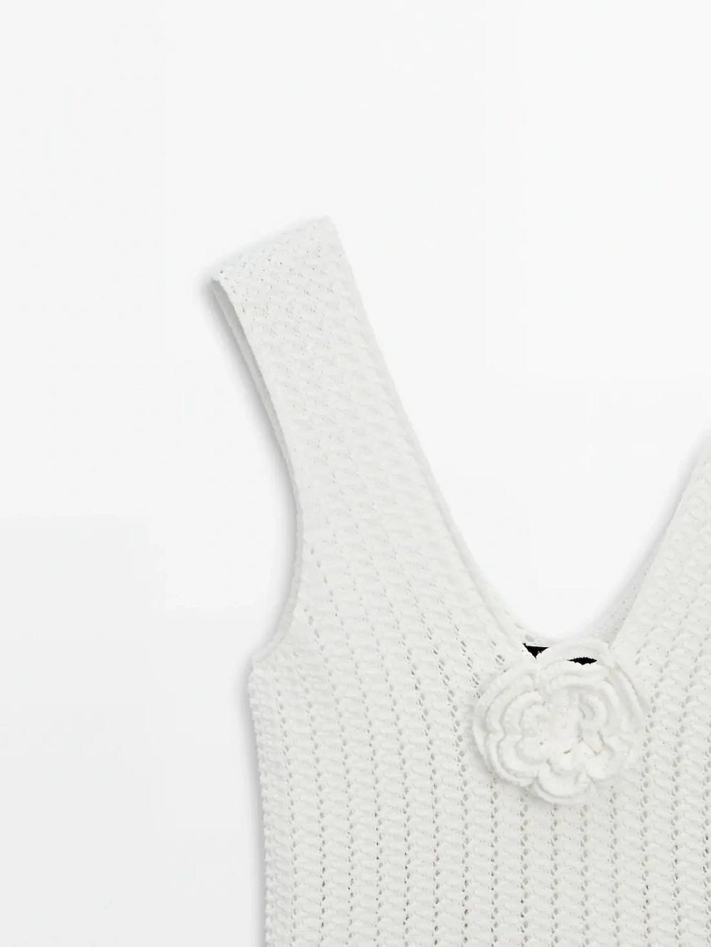 Massimo Dutti Трикотажный топ с цветком, натуральный