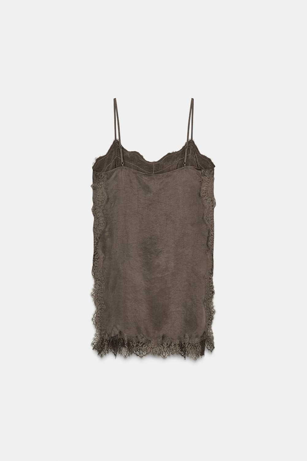 ZARA ТОП В БЕЛЬЕВОМ СТИЛЕ С КРУЖЕВОМ — ZW COLLECTION, КОРИЧНЕВЫЙ