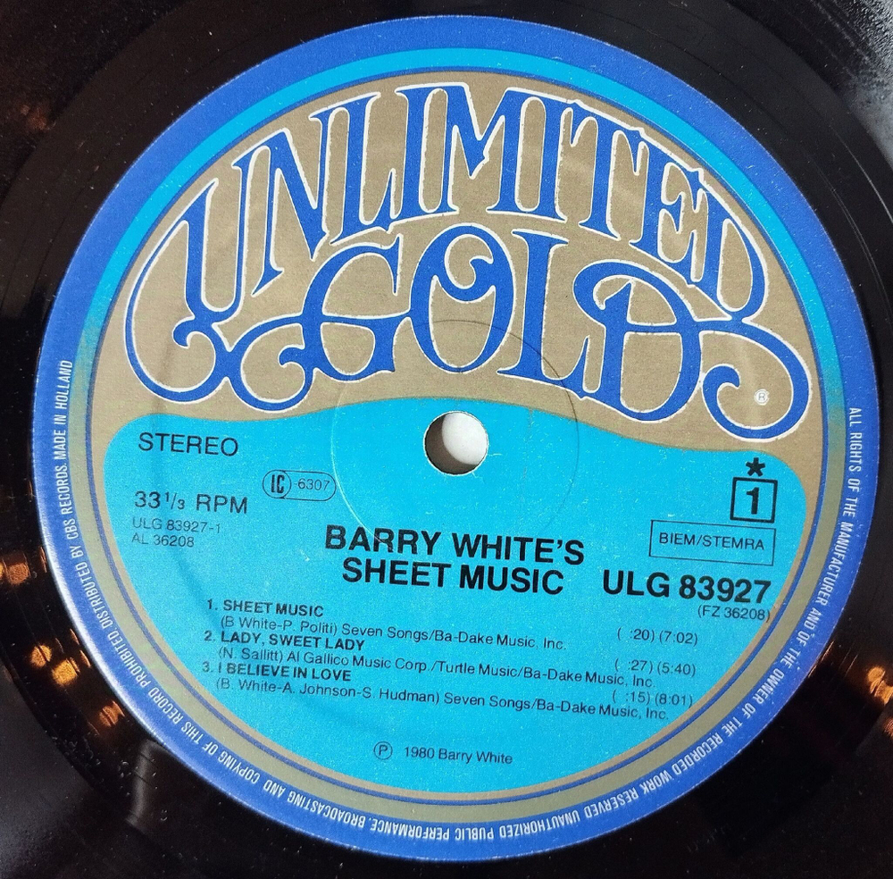 Винтажная виниловая пластинка LP Barry White Sheet Music (Holland 1980)