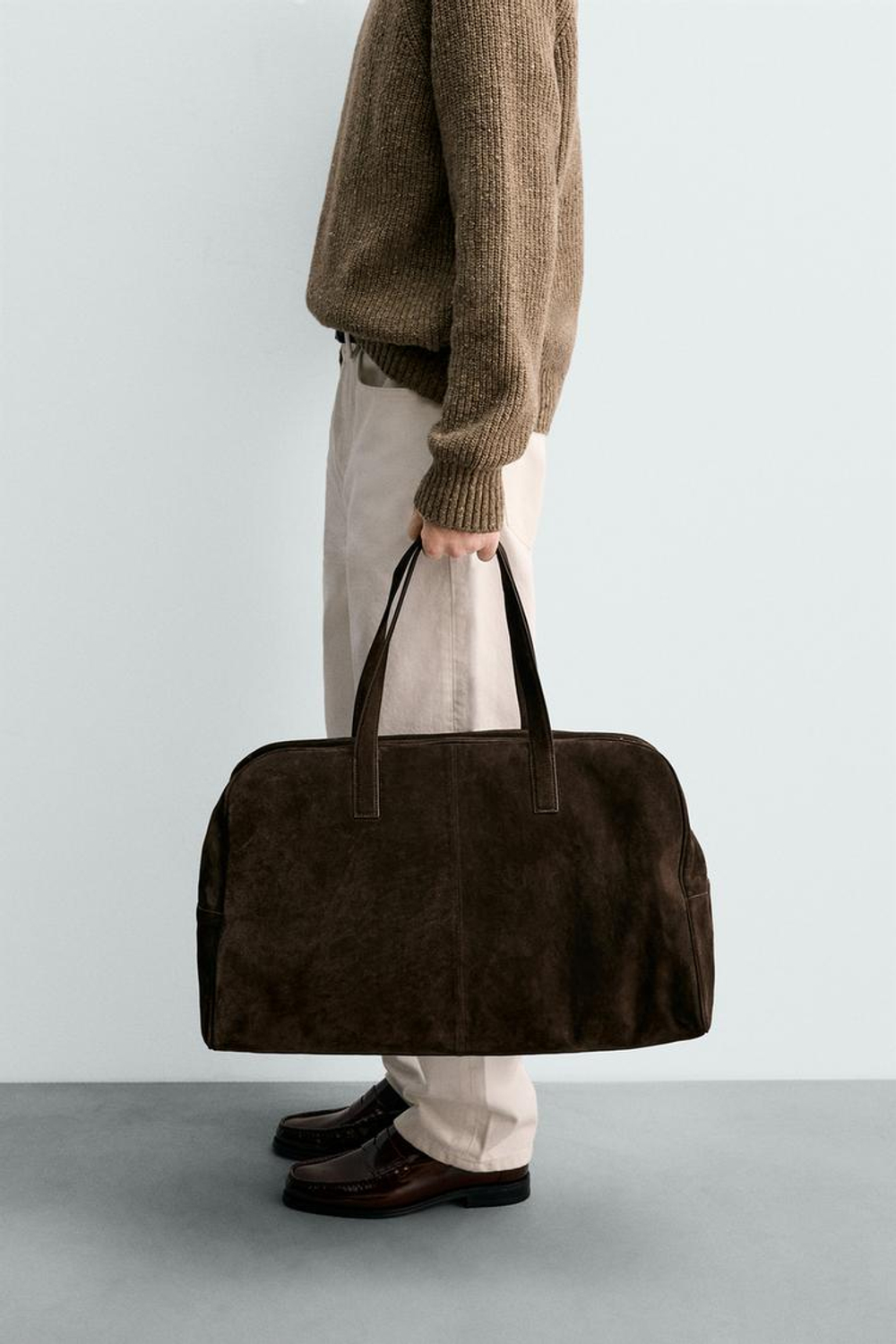 ZARA БОЛЬШАЯ КОЖАНАЯ ДОРОЖНАЯ СУМКА, КОРИЧНЕВЫЙ