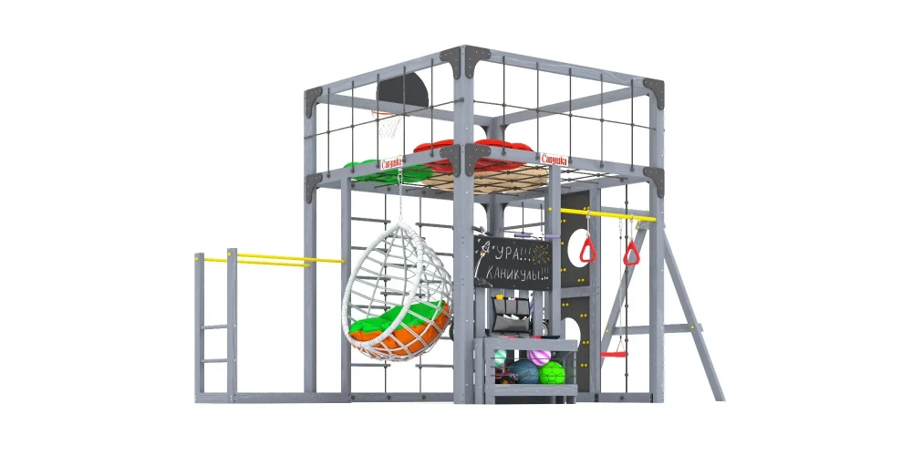 Детская площадка Савушка КУБ-6 (Серый) с подушками и коконом