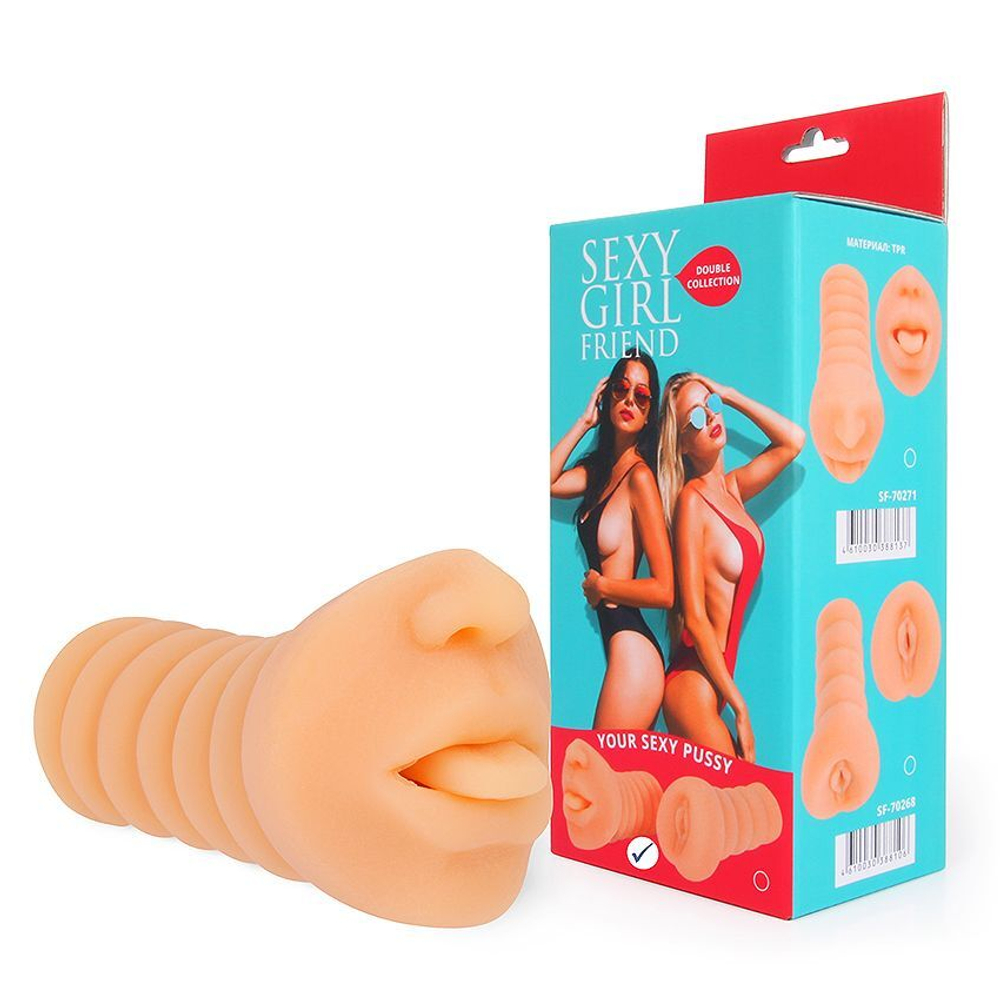 Телесный мастурбатор-ротик с высунутым язычком (Цвет: телесный)