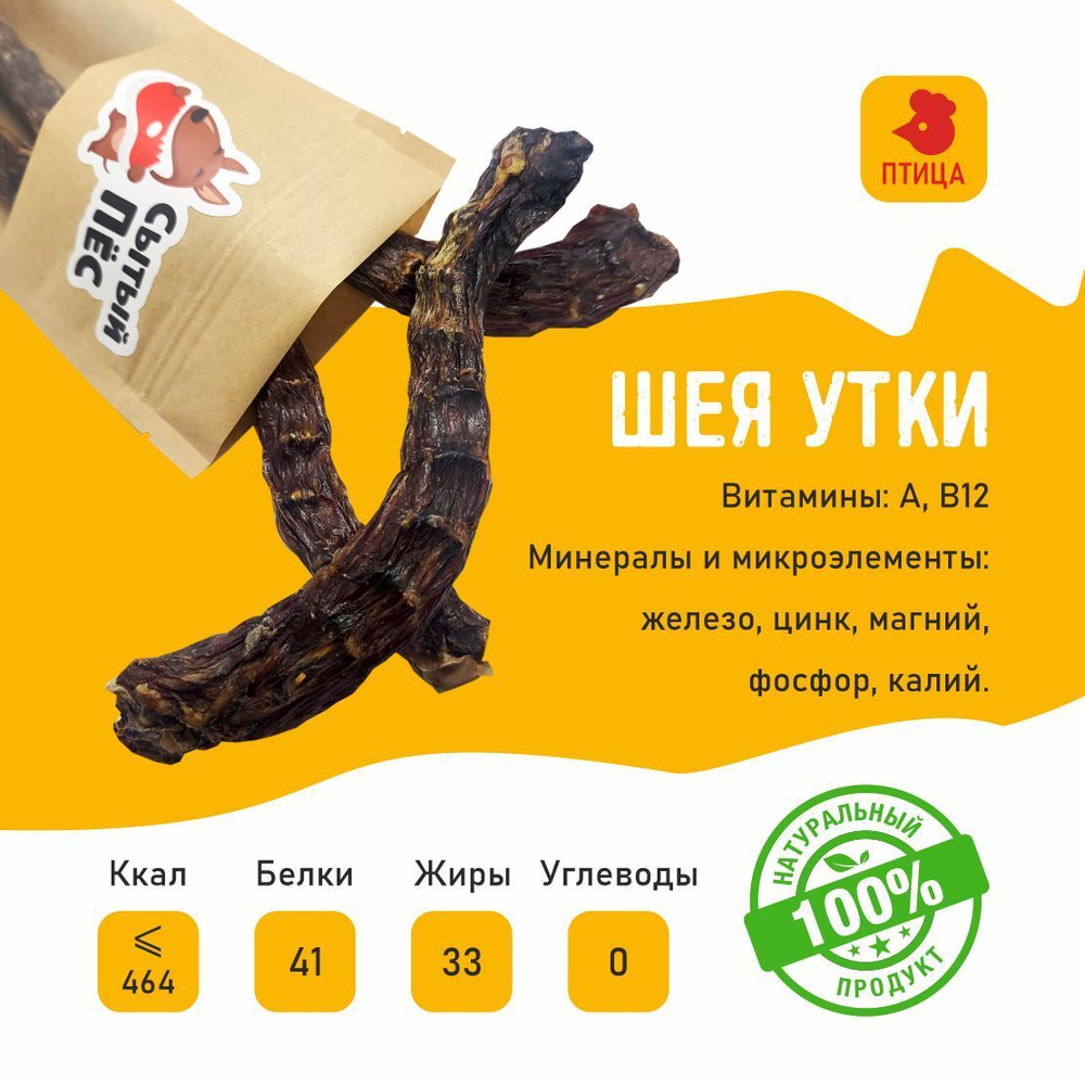 Лакомства для собак Сытый пёс / Шеи утиные / 100 грамм