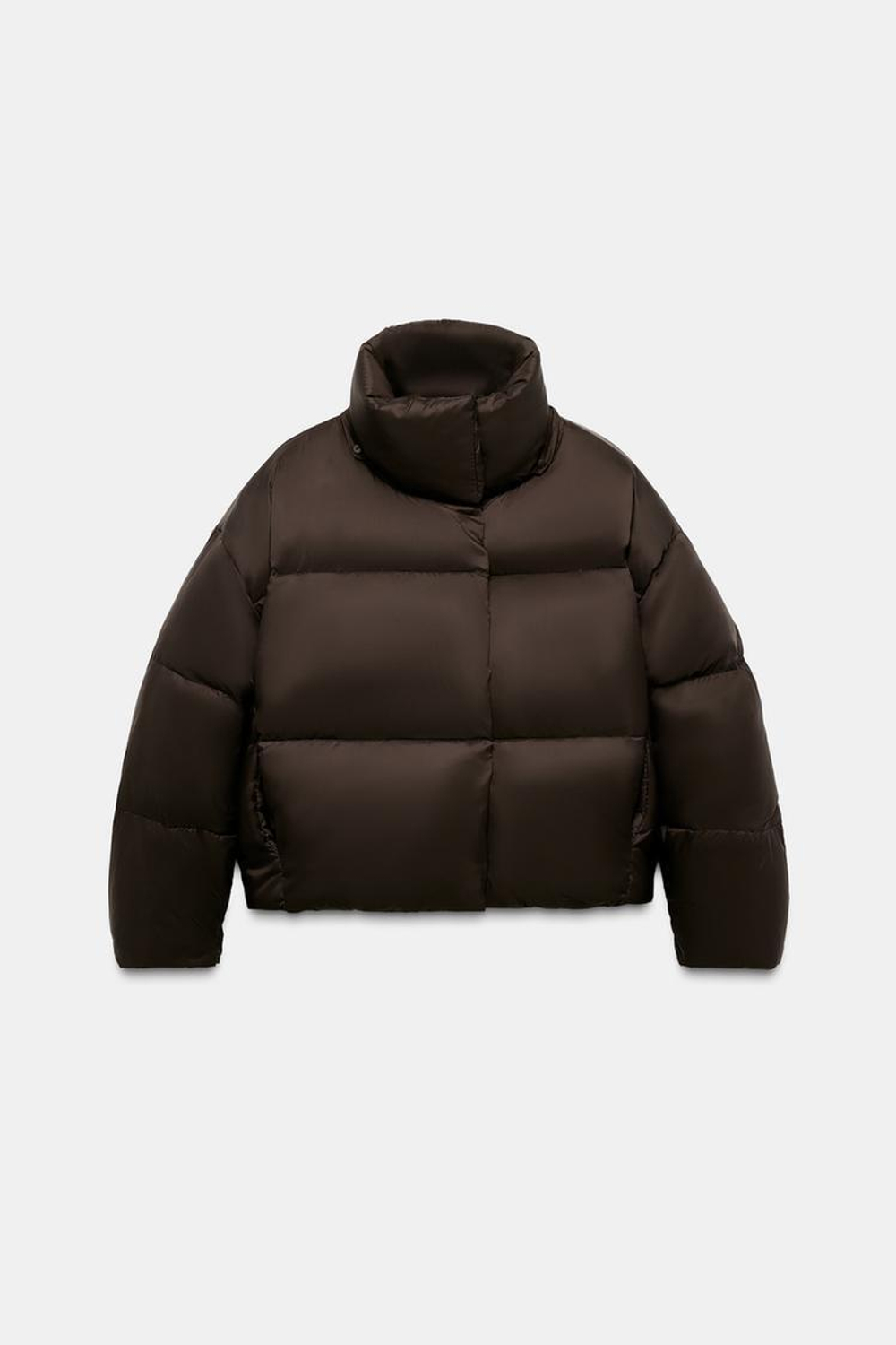 ZARA ВОДОНЕПРОНИЦАЕМЫЙ ВЕТРОЗАЩИТНЫЙ ПУХОВИК С КАПЮШОНОМ ИЗ ПЕРА И ПУХА, КОРИЧНЕВЫЙ