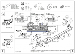 Фаркоп оцинкованный Galia C068A для Citroen C4 Picasso, C4 Grand Picasso 2013-, Peugeot 308 хетчбек, универсал 2013-(паспорт и сертификат в комплекте)(без электрики)