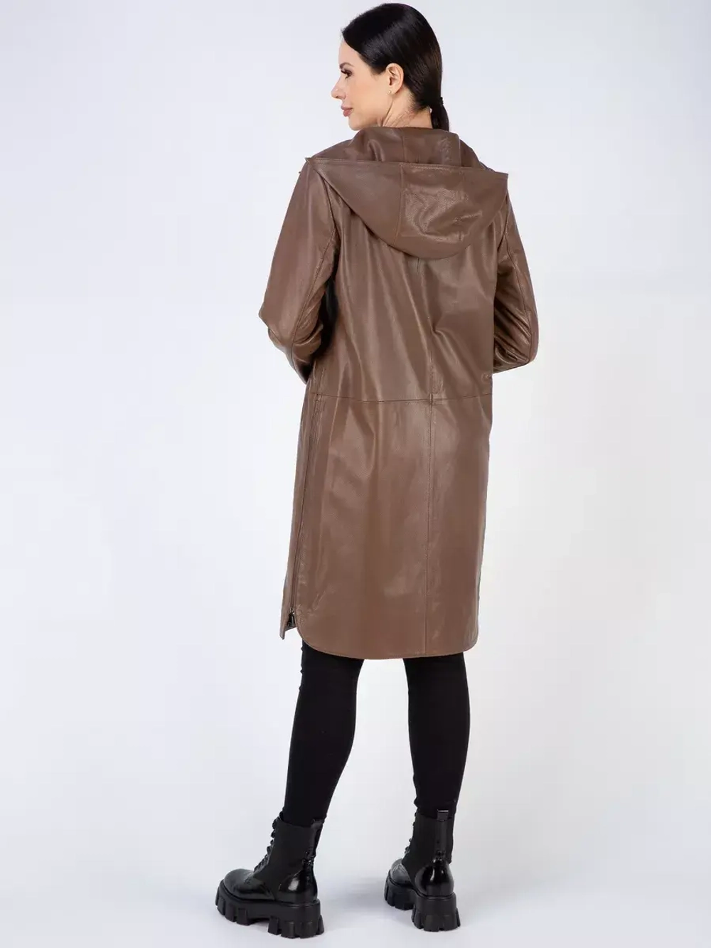 Плащ осенний кожаный с капюшоном