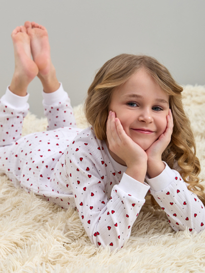 Детская пижама с брюками дПБ-91/белый-сердцакрасные