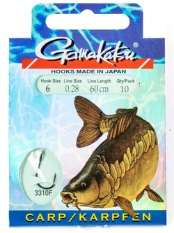 Крючки с поводком Gamakatsu Booklet CARP 3310F разм. 06-0.28мм 60см 10шт.