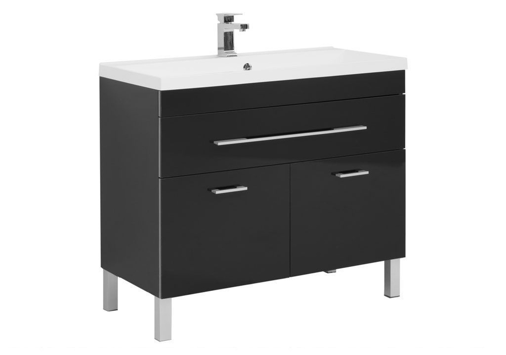 Тумба с раковиной Aquanet Верона NEW 100 черный (напольная 1 ящик 2 дверцы)
