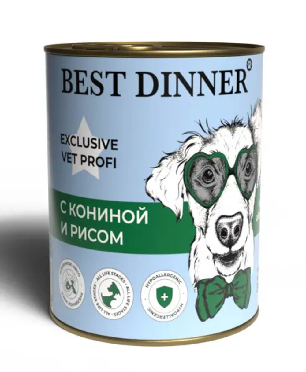 BEST DINNER Vet Profi Консервы для собак при пищевой аллергии с кониной и рисом 0,34 кг