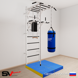 Шведская стенка Sv Sport 5466 (Турник рукоход/Брусья/Канат/Трапеция/Цепь/Мешок 22кг/Мат 1м)