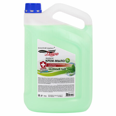 Мыло-крем жидкое c АНТИБАКТЕРИАЛЬНЫМ ЭФФЕКТОМ, 5 л, ЗОЛОТОЙ ИДЕАЛ DELUXE «Зеленый чай», перламутровое