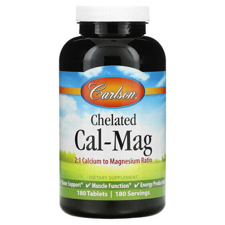 Кальций Carlson, Chelated Cal-Mag, 180 таблеток