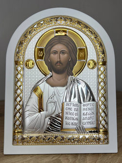 Спаситель, икона арочная, белое дерево 175х225