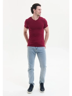 Футболка V-вырез однотонная облегающая