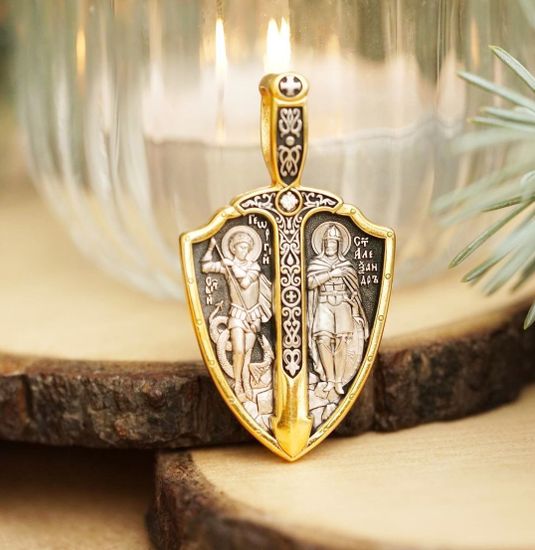 Георгий Победоносец, Александр Невский, Архангел Михаил на щите. Образок1_2