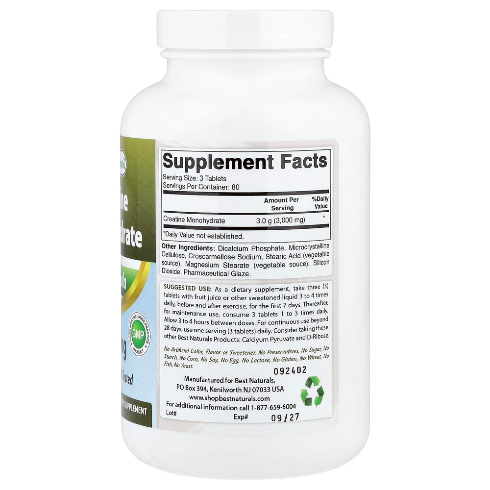 Best Naturals, моногидрат креатина, 1000 мг, 240 таблеток