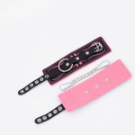 Наручники Crazy Handmade кожаные черно-розовые с розовой строчкой