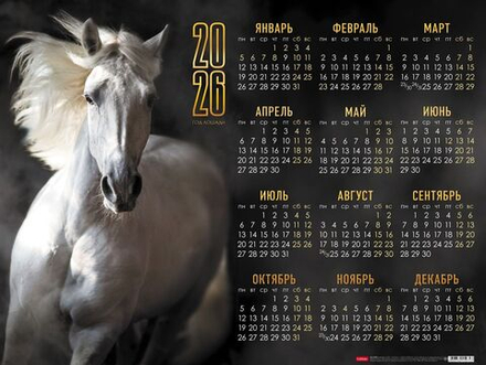 Календарь настенный листовой 598*450мм на 2026г. Год Лошади