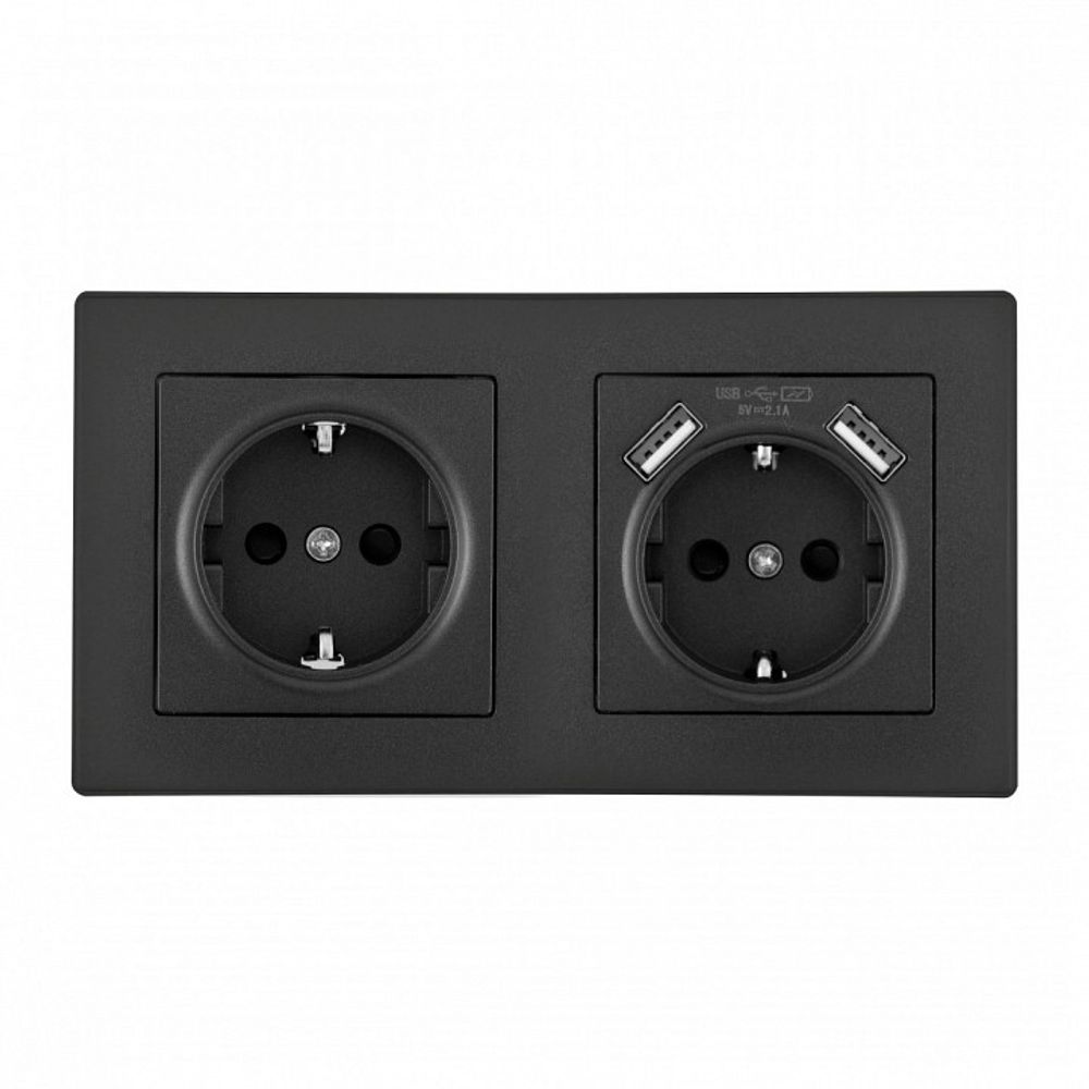 Розетка с заземлением и со шторкой и 2хUSB Arte Milano SET06-2 SET06-2-47-1-40-1 black