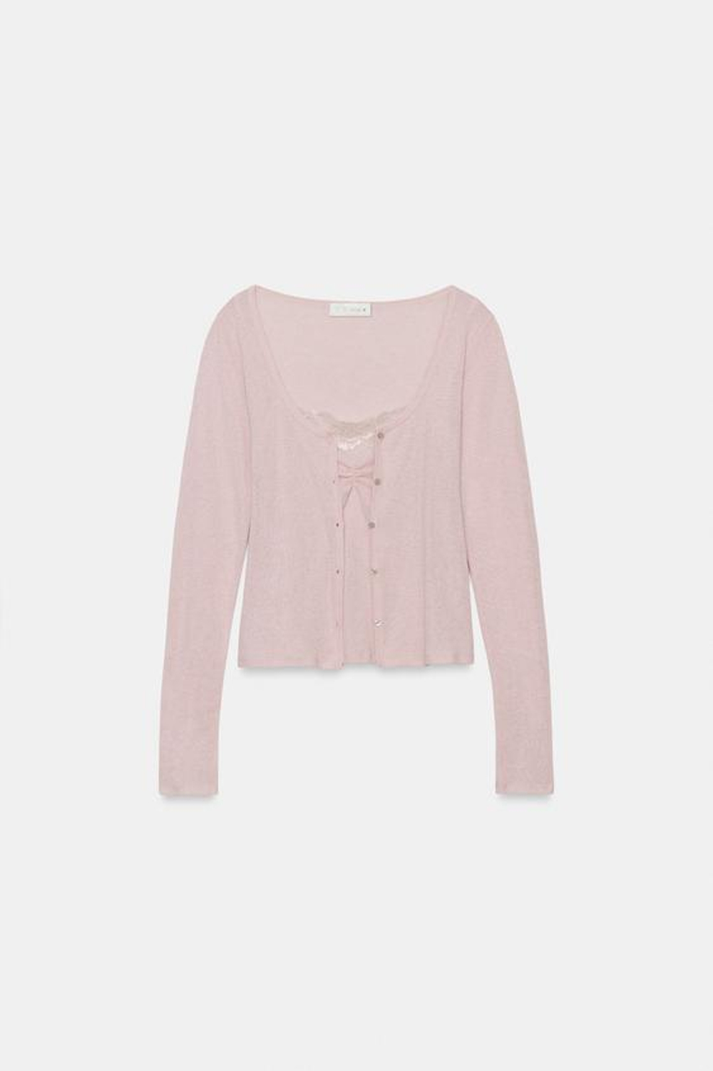 ZARA КАРДИГАН С КОНТРАСТНЫМ КРУЖЕВНЫМ ТОПОМ, РОЗОВЫЙ МЕЛАНЖ