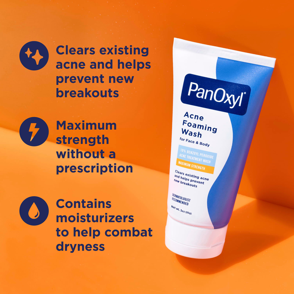PanOxyl, очищающая пенка от акне, для лица и тела, максимальная эффективность, 85 г (3 унции)