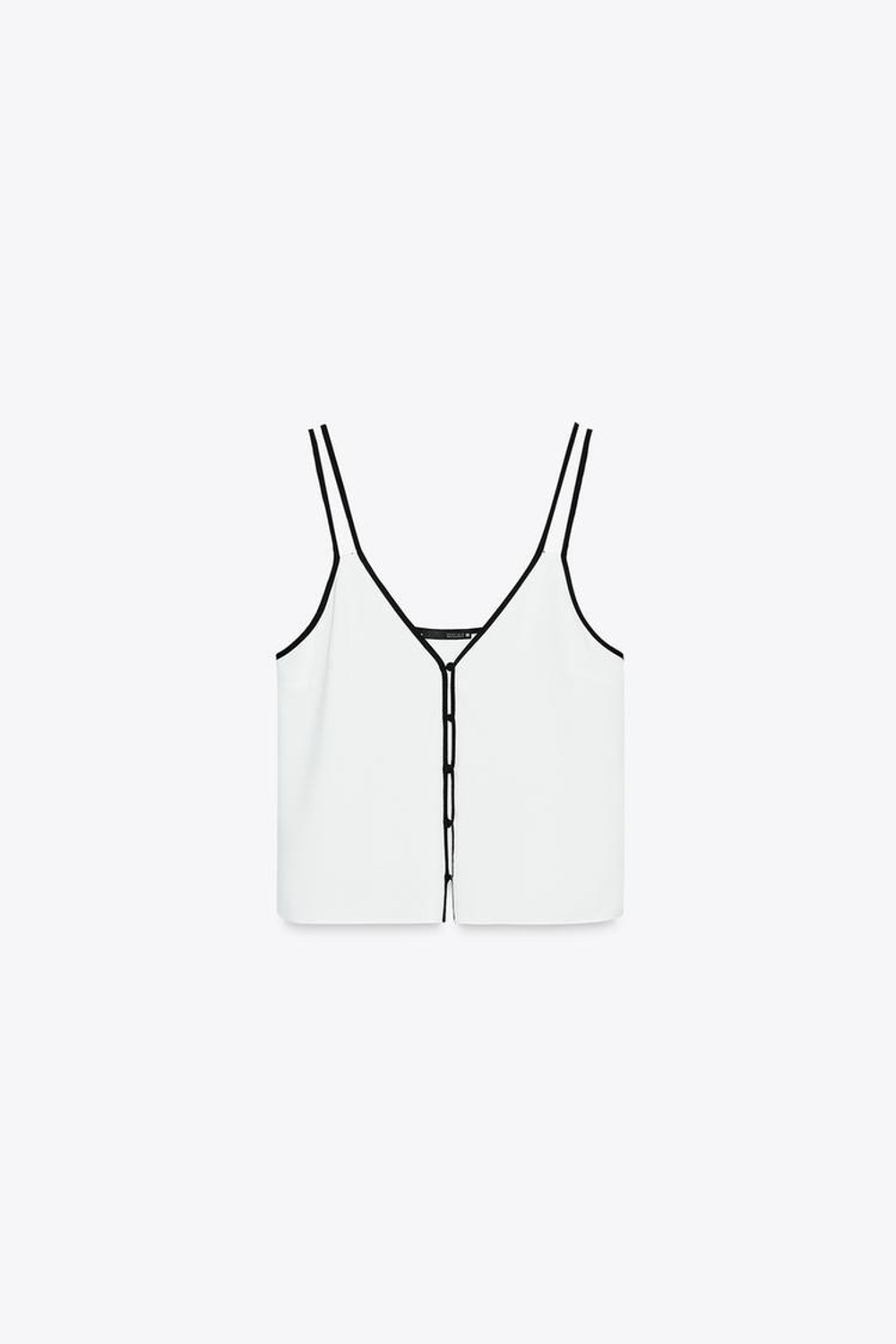 ZARA ТОП В БЕЛЬЕВОМ СТИЛЕ С КОНТРАСТНОЙ ОТДЕЛКОЙ, ЖЕЛТОВАТО-БЕЛЫЙ