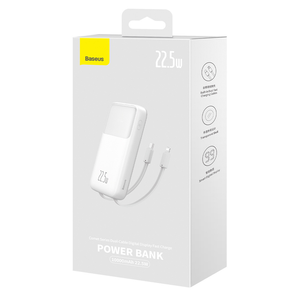 Внешний аккумулятор Baseus Comet Dual-Cable Digital Display Fast Charge Power Bank 10000mAh 22.5W - White