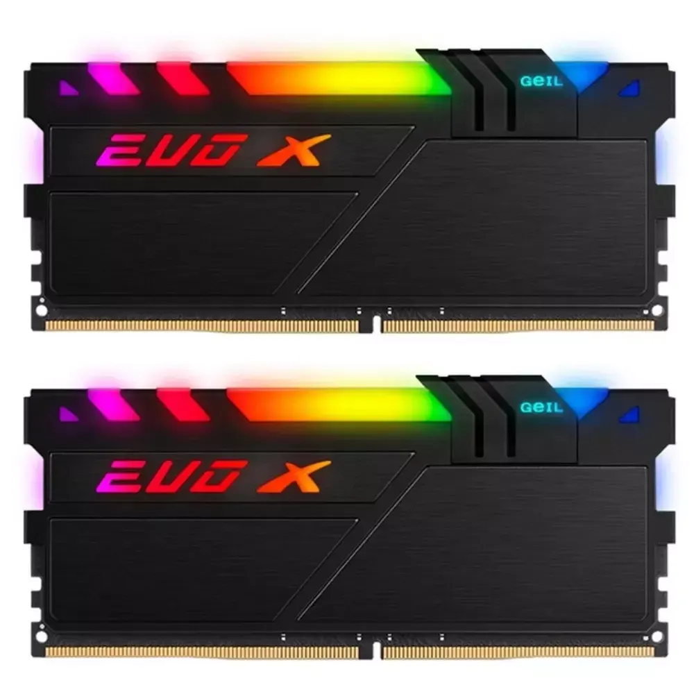 Оперативная память  32GB Kit (2x16GB) GEIL DDR4 PC4-24000 3000MHz EVO X II Black с RGB подсветкой 16-18-18-36 GEXSB432GB3000C16ADC Retail Pack