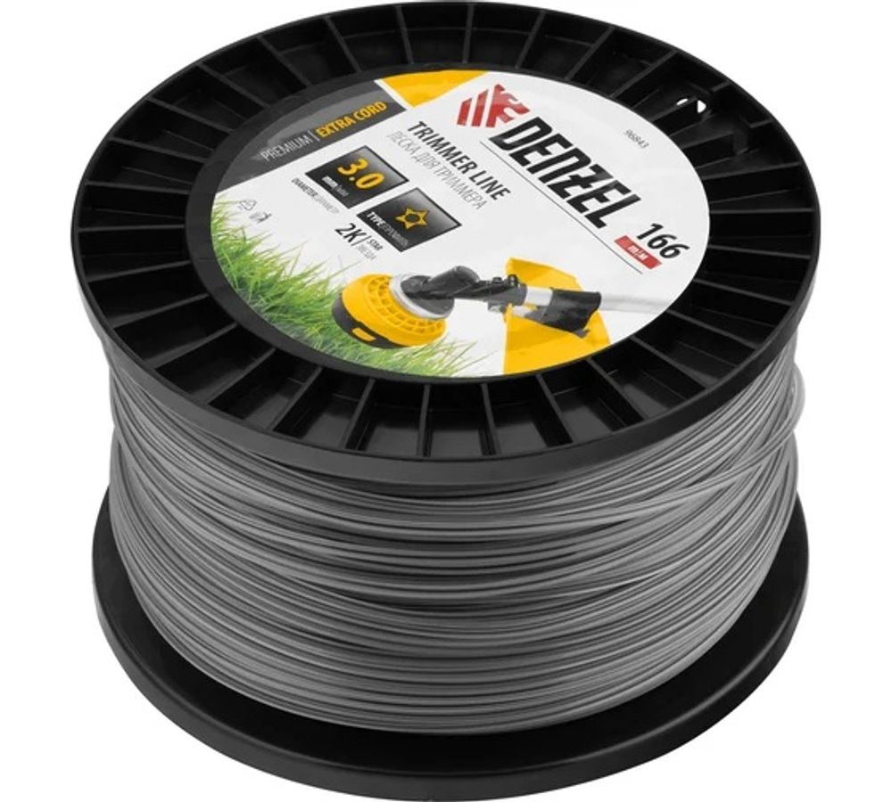 Леска для триммера двухкомпонентная звезда, 3.0мм*166м, на DIN катушке EXTRA CORD//Denzel