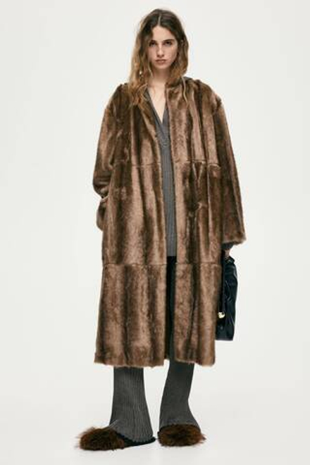 H&M Шуба с шарфом, темно-бежевый