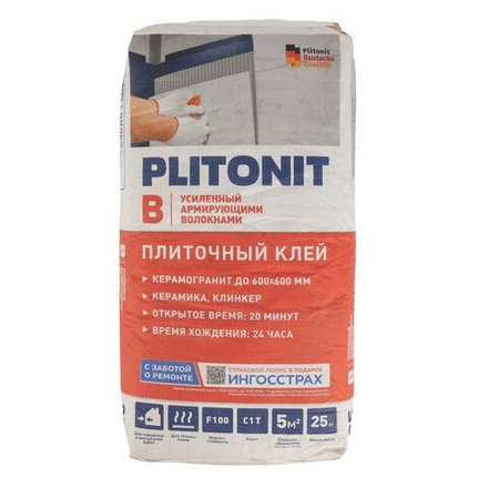 Клей для плитки Плитонит В С1Т 25 кг