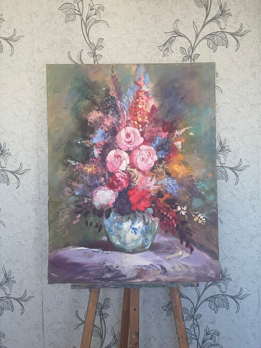Картина маслом на холсте "Яркий букет". 70х90 см. Деревянный подрамник. Художник Наталия Осадчук