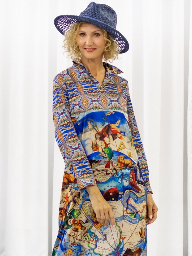 Платье-рубашка "Яркие созвездия", по мотивам иллюстраций из Небесного атласа Андреаса Целлариуса «Гармония Макрокосмоса»