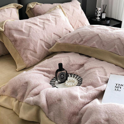 Постельное белье ЕВРО (двуспалка) Велюр Розовый