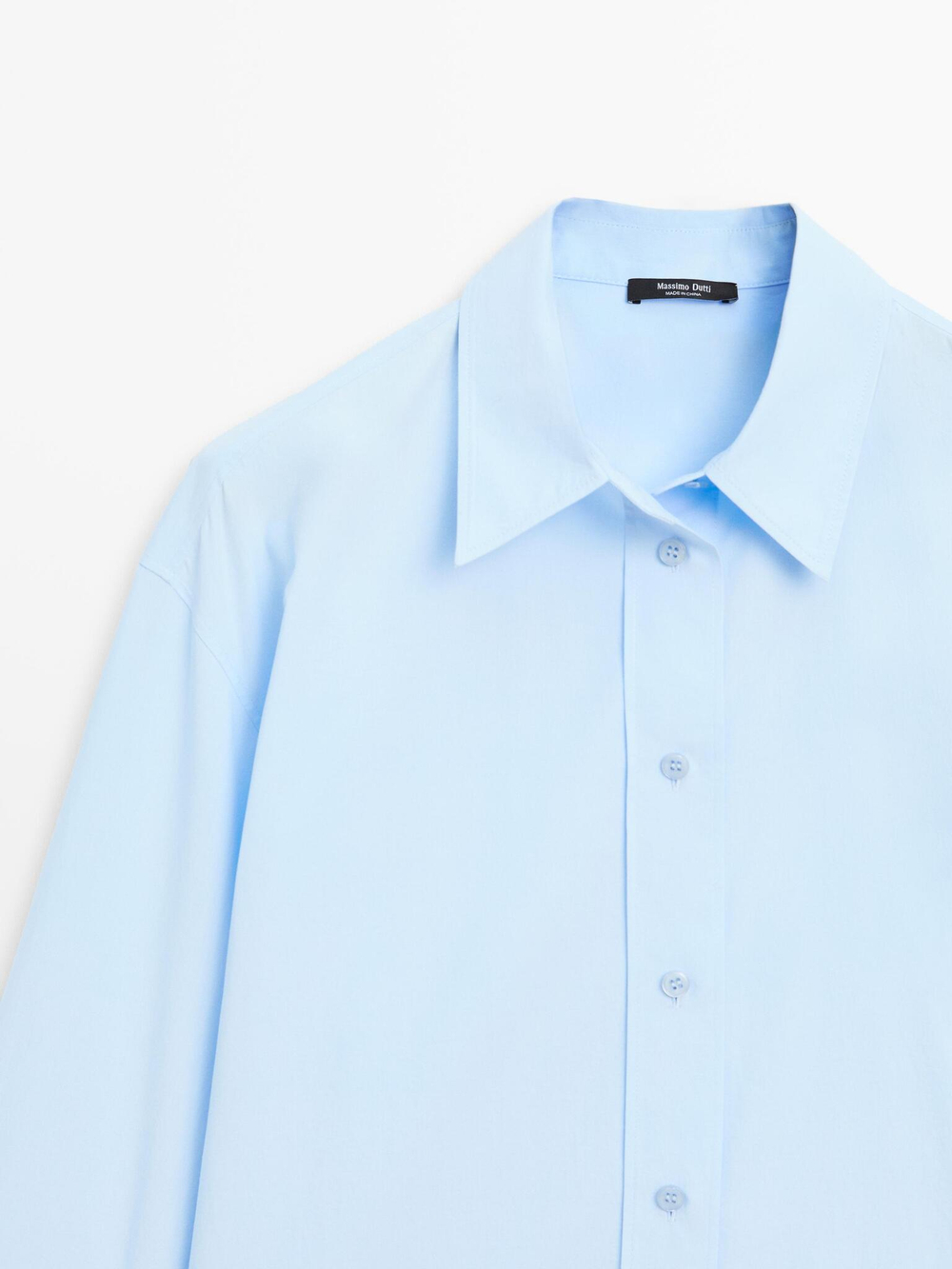 Massimo Dutti Рубашка из 100% хлопкового поплина, светло-голубой