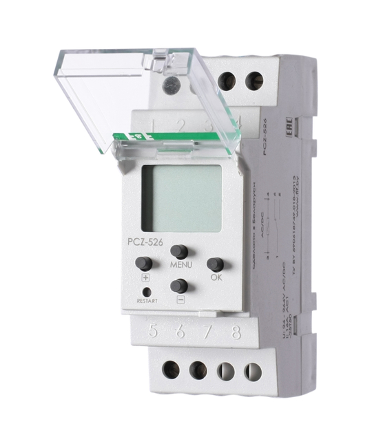 Реле времени астрономическое PCZ-526 6А 24-264В AC/DC 1п IP20 1 канал коррекция вр. включ./выключ. ночной перерыв годов. Программа