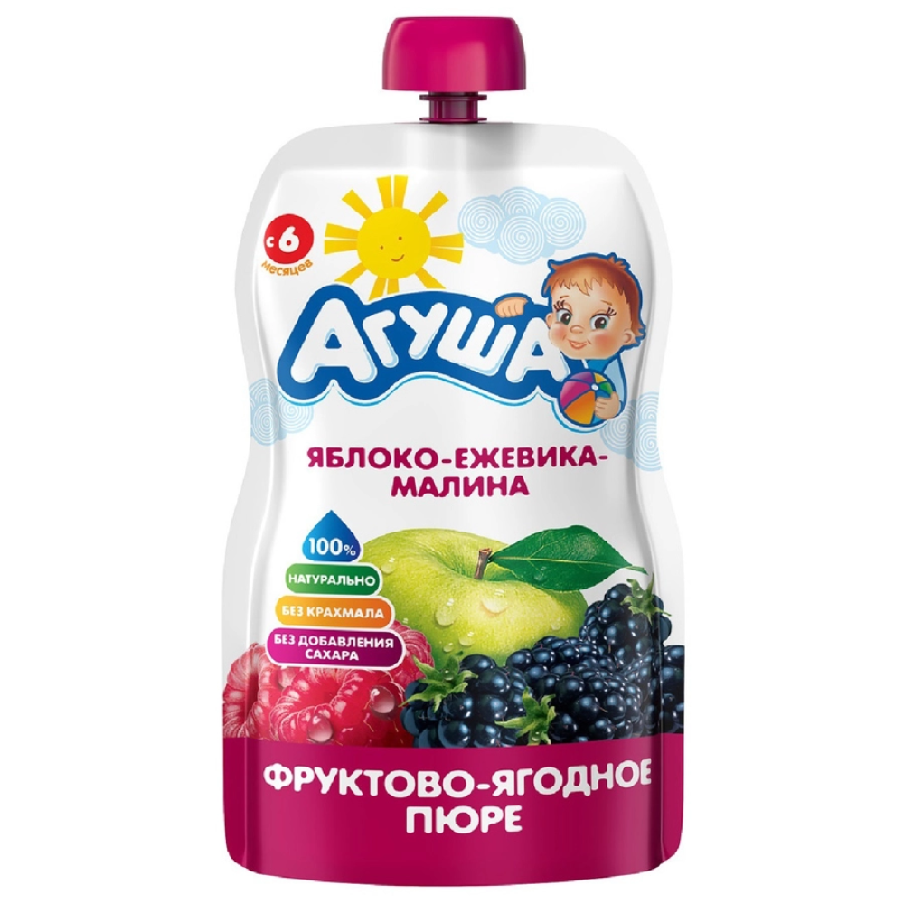 Пюре фруктовое Агуша Яблоко ежевика малина 90 гр пауч