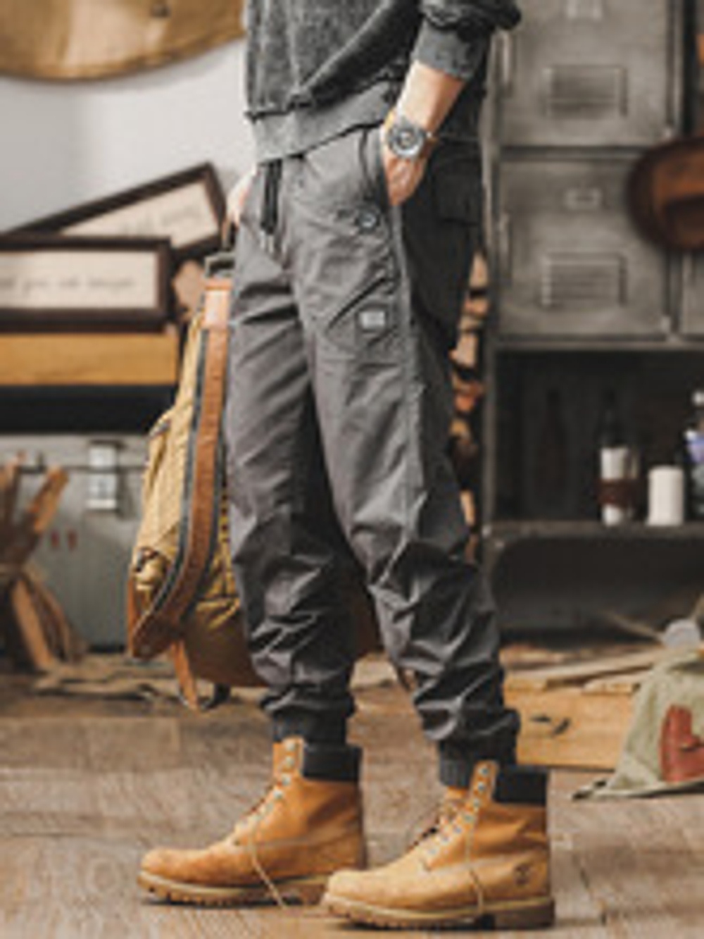 Брюки хлопковые casual для мужчин тонкие от бренда JIELEINUO ,летние. резинка внизу штанины