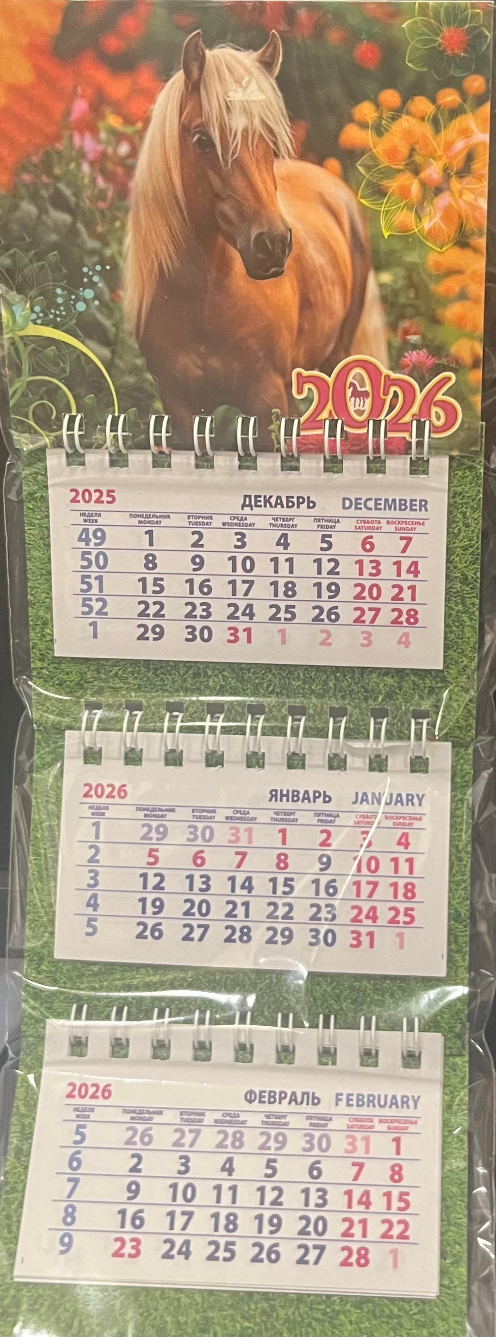 Календарь на магните квартальный 2026 "Лошадка пегая"