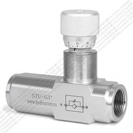 STU-G1-1111-1 - Дроссель трубного монтажа c рукояткой, G1", с обратным клапаном