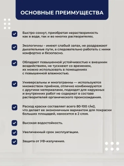 Краска акриловая фасадная для наружных и внутренних работ белая 1,5 кг, ThermoColor атмосферостойкая, влагостойкая , без запаха, быстросохнущая