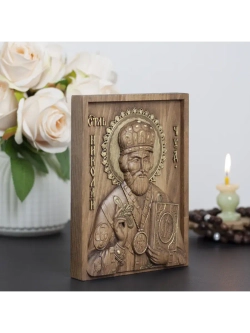 Николай Чудотворец деревянная резная икона, бук