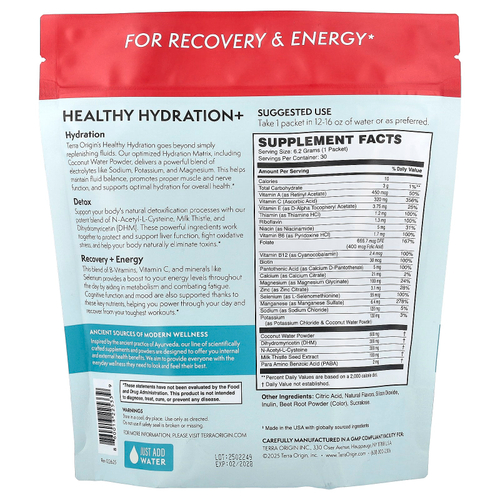Terra Origin, Healthy Hydration+, клюквенный лаймад, 30 пакетиков On the Go, 6,2 г (0,22 унции) каждый