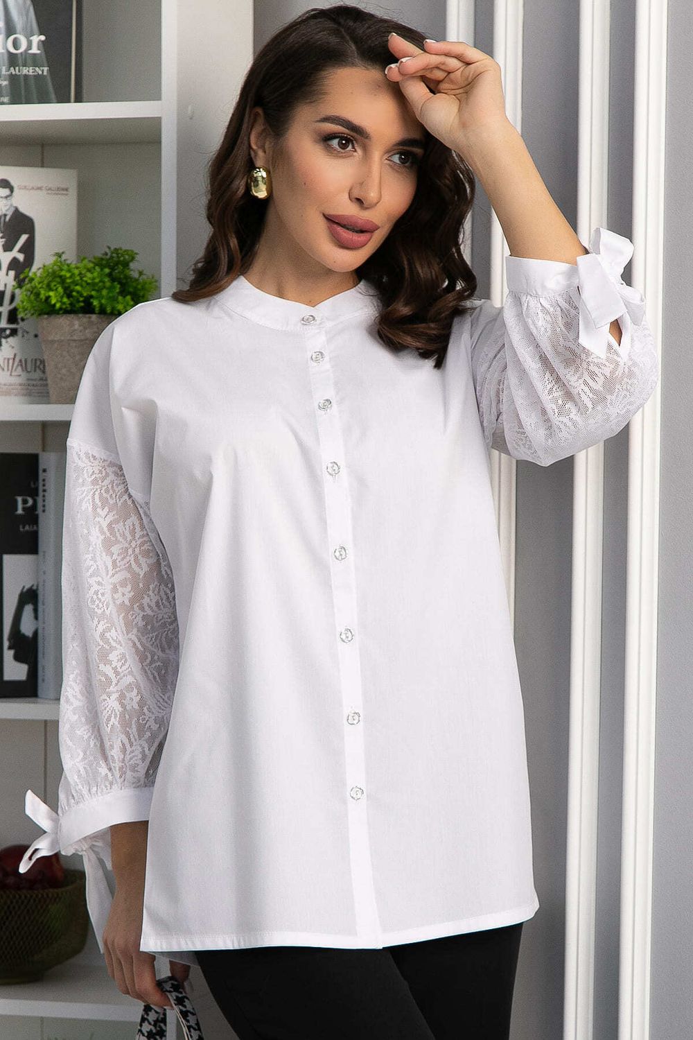 Блуза с завязками Ажур (белая) Б14386-10М LT Collection