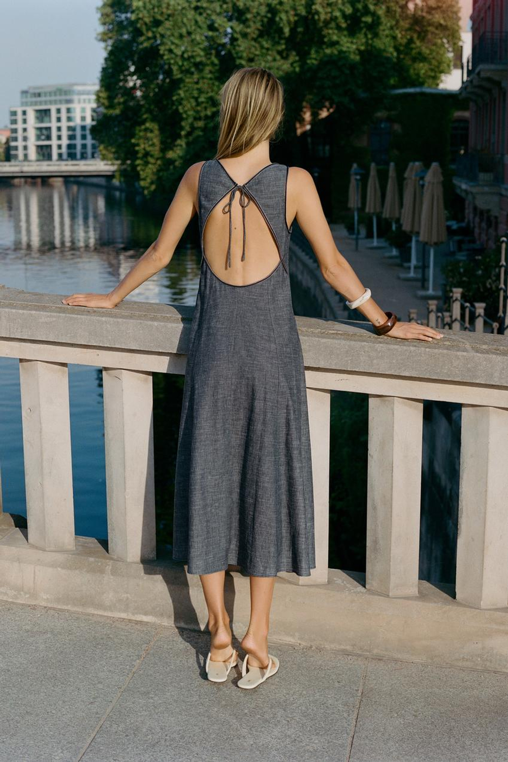 ZARA ПЛАТЬЕ МИДИ С ОТКРЫТОЙ СПИНОЙ, ИНДИГО